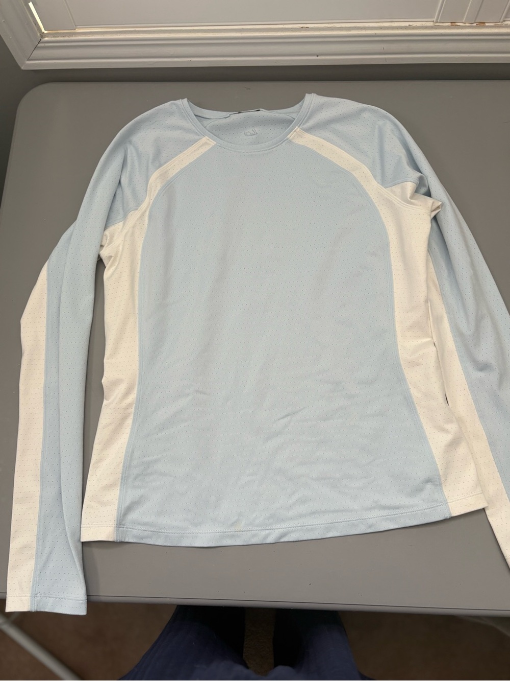 Light Blue and White Long Sleeve Athletic Top